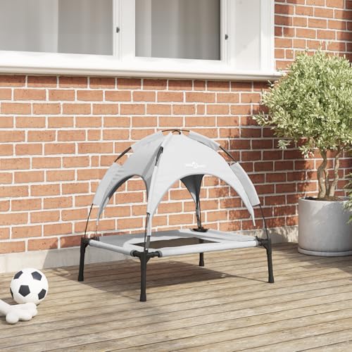 Teenpull Cama elevada para perros con techo extraíble, 48 x 62 x 61 cm, estructura de metal resistente, plegable para interior y exterior, fácil de limpiar, ideal para perros medianos