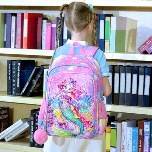 Image of HPJGD 3PCS Girls Mermaid Backpack, Water Resistant Kids Sequins Bookbag Set with Lunch Box,Cute Elementary School Bag for Preschool Toddler