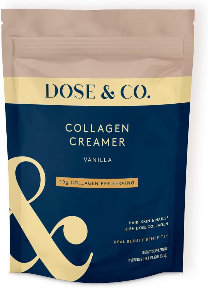 DOSE & CO. Vanilla Collagen Creamer Powder, 12 Oz | Hydrolyzed Bovine Collagen Type I & III with 11g Protein per Serving | Supports Hair, Skin & Nails | High Bioavailability, Non-GMO, Gluten Free
