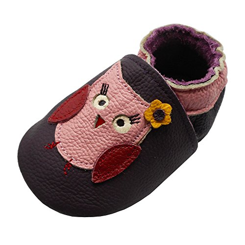 YIHAKIDS Bébé Filles Garçons Chaussures Cuir Souple Enfant Chaussons Cuir Doux Chaussures Premiers Pas (21/22 EU, violet foncé, hibou, Size M, 6-12 mois)