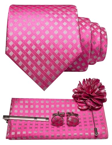Image of JEMYGINS Mens Tie and Pocket Square,Lapel Pin,Cufflinks,Tie Clip Sets with Gift Box 5PCS