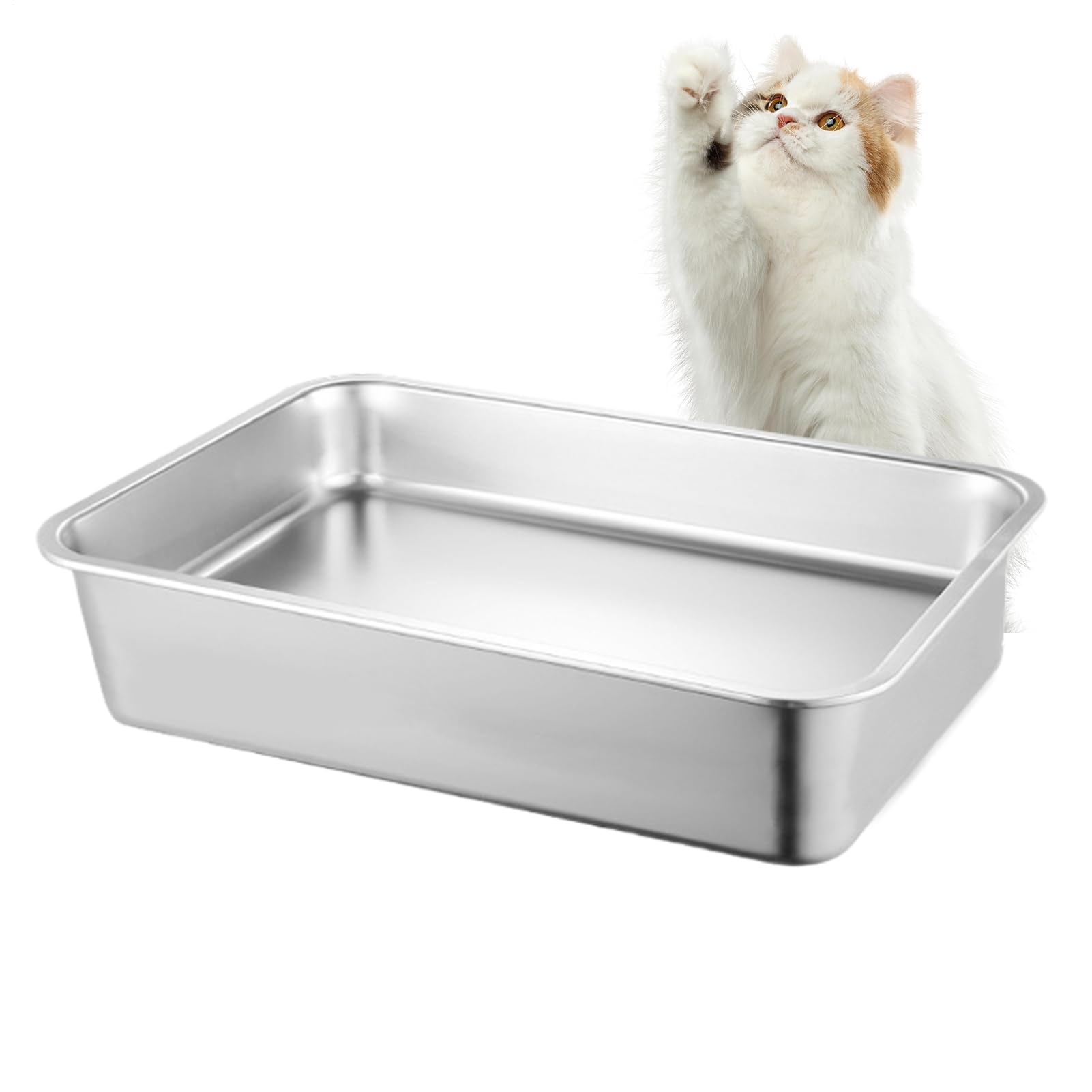 Bandeja de Basura de Acero Inoxidable para Gatos, diseño a Prueba de | salpicaduras y antiadherente, bandeja de basura duradera para mascotas, fácil de para el control de olores, caótico H