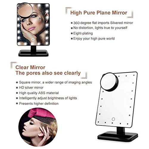 Lighted Makeup Mirror 20 LED, Lmeison Vanity Mirror with Touch Screen, Detachable 10X Magnification Mirrors,180° Free Rotation Movable Cosmetic Mirror