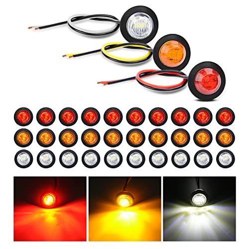 Image of Nilight 30 PCS 3 /4 inch Round Clearance Light LED Front Rear Side Marker Lights | Bullet Lights For Truck RV Car Bus Trailer Van Caravan Boat Accessories, Waterproof Design