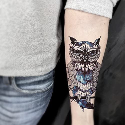 20 Sheets Large Owl Temporary Tattoos For Men Women, Realistic Owl Temporary Tattoo Stickers For Adults 3D Fake Wolf Lion Dragon Totem Animals Tatoos #TOP5