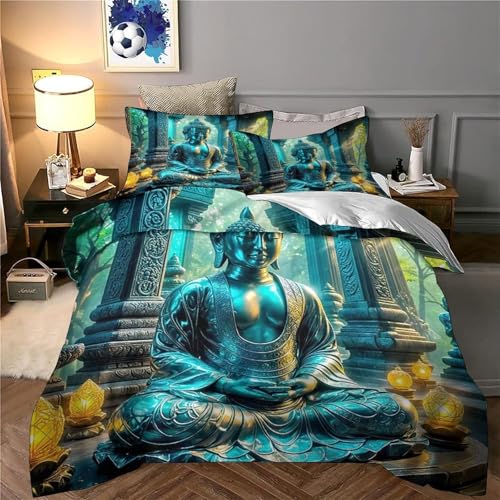 Housse de couette Bouddha en microfibre anti-plis avec zip