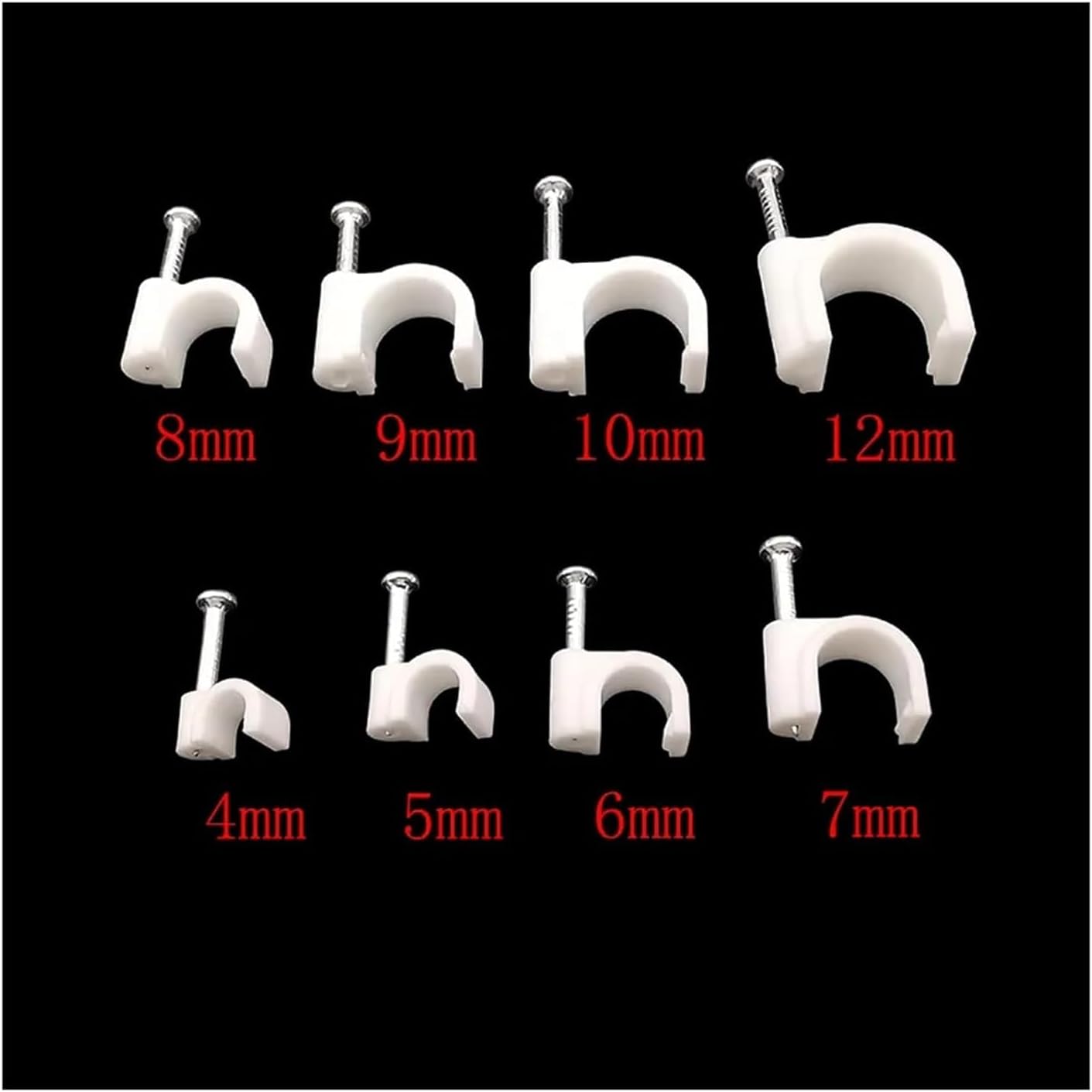 Line Clip， Cable Tidy Nail Clips,Wire,100Pcs 4mm-12mm C-Shaped Steel Management Fixation Electrical Cables Ties Holder Clamps(4mm)