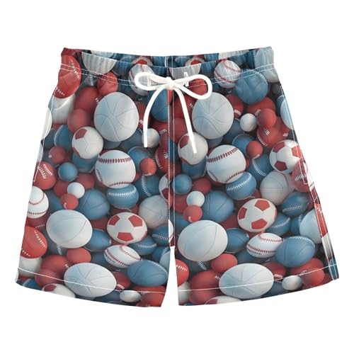 ALAZA Red Blue Ball Soccer Baseball Boys Quick Dry Beach Board Shorts Kids Swim Trunks Bathing Suit Swimsuit 4T