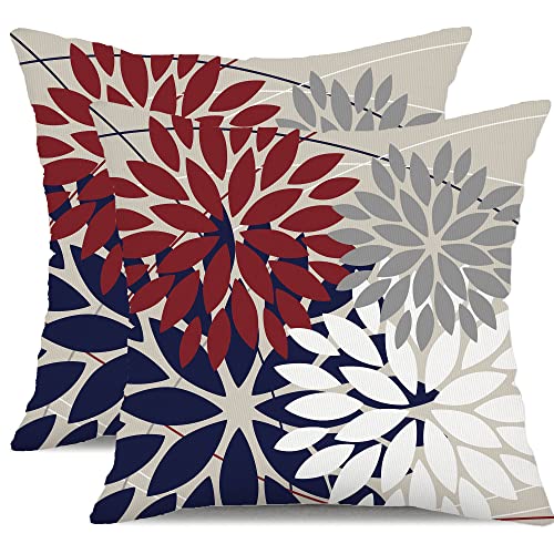 DFXSZ Pack of 2 Outdoor Waterproof Throw Pillow Covers 18x18 Red Blue