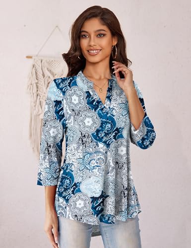 a.Jesdani Women's Plus Size Zip Front 3/4 Sleeve Shirts V Neck Blouses Tunic Top2