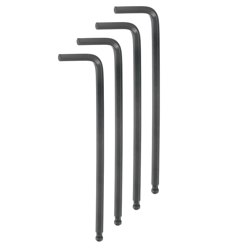 Chave Allen com Ponta Esférica HARFINGTON 3/16 pol. (aprox. 4,8 mm) em L, Braço Longo, Aço Cromo-Vanádio, Preta, Conjunto com 4 peças