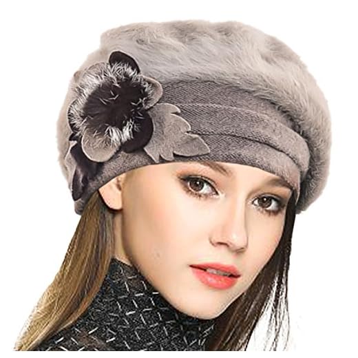 VECRY Mujeres Lana Boinas Angola Gorro Casquete Invierno Sombrero (Caqui)
