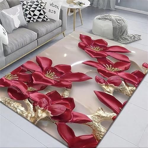 Tapis pour chambre rouge 200x300 cm avec motif fleur HD durable