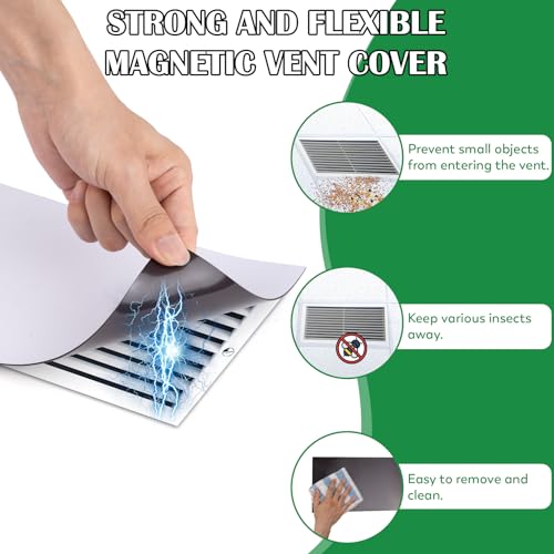 VNDUEEY 8 Pack Magnetic Vent Covers, Strong Vent Covers 5.5\" X 12\" High Strength Magnetic Vent Cover for Floor Wall and Ceiling Registers, Air Vent Covers for Home HVAC and AC Vents