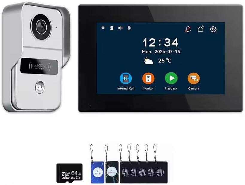 Wired Video Doorbell Apartment Intercom System,2-Wired Video Intercom System Doorbell ,Video Intercom Door Phone Kits,Two way call,Night Vision,Motion Detection (Doorbell+7 inch Monitor-B)