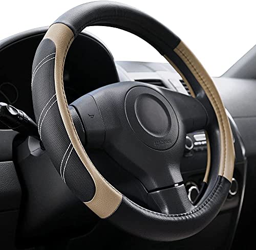 Image of Ritmo CAR Pass Steering Cover Steering Wheel Cover PVC Leather Beige Sport Style Universal Fit SUV Truck Sedan Car