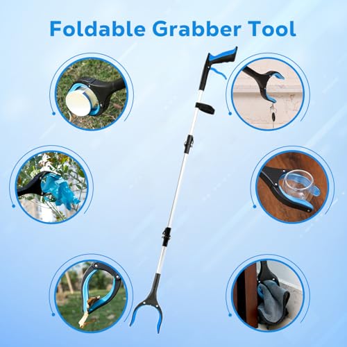 Image of Grabber Reacher Tool - 43 inch Extra Long Foldable Gripper and Reaching Tool - Heavy Duty Pick Up Stick Grabbers for Seniors, Trash, Surgery Recovery Must Haves Gifts (Blue-43in)