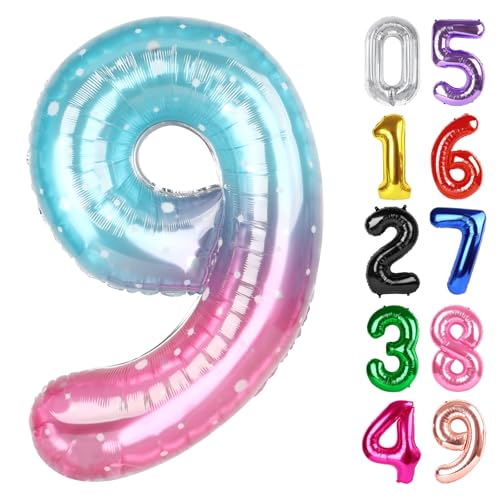 Image of Starry Sky Number 9 Balloon 40 Inch, 9th Birthday Party Decorations, Giant 9 Foil Balloon for Party Supplies
