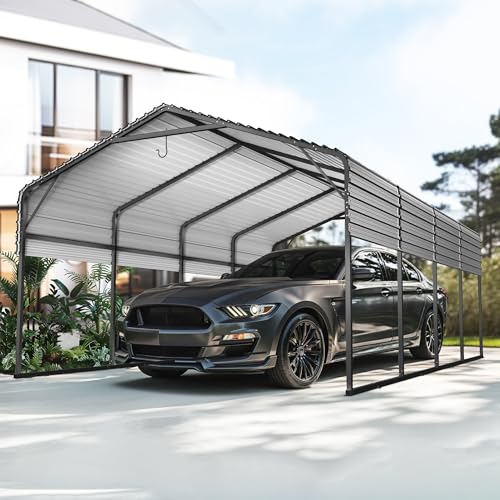 Mars Explo 12x20FT Heavy Duty Metal Carport Kit, Galvanized Permanent Shelter for Pickup Trucks, Tractors, RVs - Extra Sturdy Frame with Enhanced Anchoring System & Snow Load Capacity