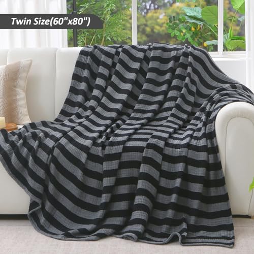 Image of EMME Cotton Muslin Blanket Couch 4-Layer Breathable Gauze Soft Lightweight Bed Blankets Adults Black Throw XL (50 inch x 70 inch)
