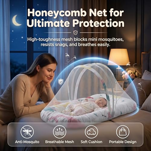 Image of StarAndDaisy Baby Mosquito Net with 360 Widened Skirt /Foldable,Spacious & Light-Proof /Rust-Free 5-Point Frame /Mesh for Full Protection. (Mosquito net -Ocean Print)