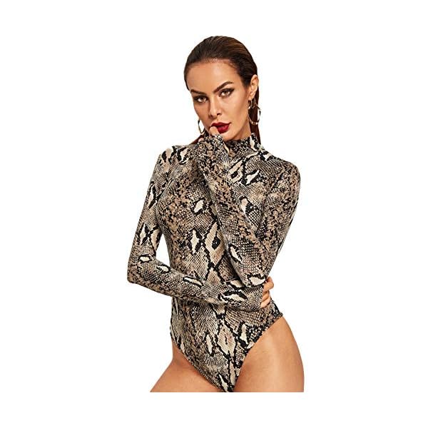MakeMeChic Women's Casual Pullover Tops Bodysuit Long Sleeves Jumpsuit A Snake L