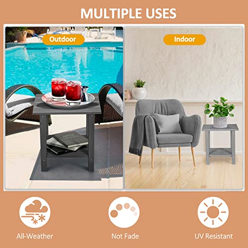 Loeniy 2 -Tier Outdoor Side Table Hdpe Adirondack Table Patio Side Table Weather Resistant End Table Small Outdoor Table (Rectangular, Grey) #TOP5