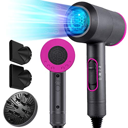 Beautyshow - Secador de pelo 4 en 1, secador de pelo profesional, secador de pelo pequeño, secador de iones, color marrón, con 3 velocidades, 3 boquillas de peinado y difusor