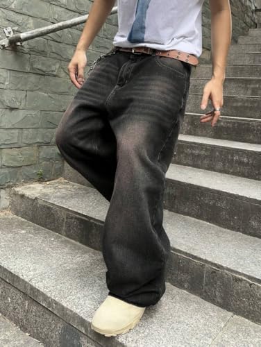 Image of HUNGSON Mens Baggy Jeans for Men Women Wide Leg Denim Pants Casual Loose Fit Long Trousers Streetwear Hip Hop Jeans