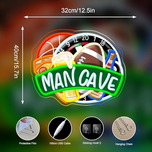 Image of Men Cave LED Neon Sign Beer Dart Ball Light Up for Bar Wall Decoration | 15.7IN*12.5IN,Five level brightness adjustment,USB power,For Bar,Club,Pub,Men Cave,Party,Living room,Bedroom,Home,Garage