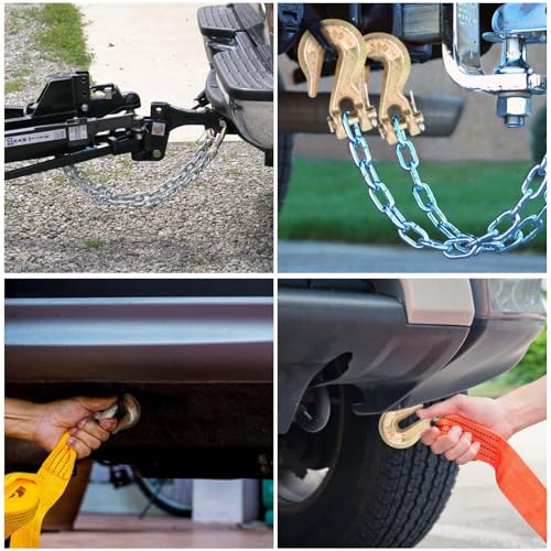 Image of 3 /8'' Chain Hooks, Yellow Powder Coating G80 Clevis Grab Hook | Heavy-Duty Forged Alloy Steel for G80 Tow Chain and Binders - 7,100 lbs WLL for Trailer Truck Safety Transport (Pack of 10)