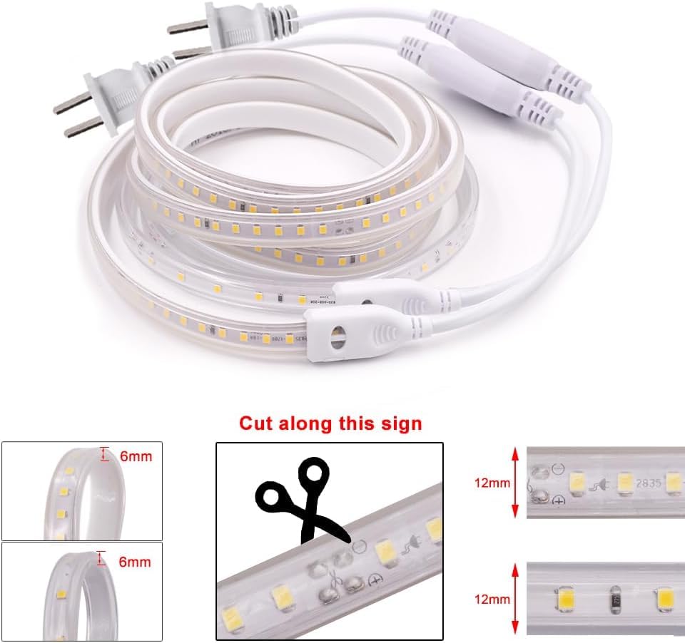 Image of KISUFU 110V COB LED Strip Light, 2835 120 LEDs /m s Super Bright IP65 Waterproof Flexible & Cuttable COB Strip Lights for DIY TV Backlight Bedroom Kitchen Home Outdoor Decor