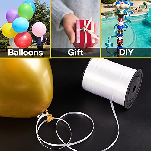 Image of PartyWoo White Ribbon, 500 Yard, Curling String Balloon Thin Gift Ribbon for Gift Wrapping Balloons Presents Floral Graduation Christmas Birthday Wedding Party Decorations (1 Roll)