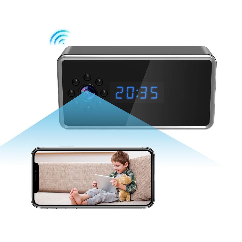Mini Caméra Horloge WiFi Full HD 4K avec Contrôle sans Fil Vision Nocturne Enregistreur Vidéo DV Caméscope Vision Nocturne Audio Bidirectionnelle Moniteur