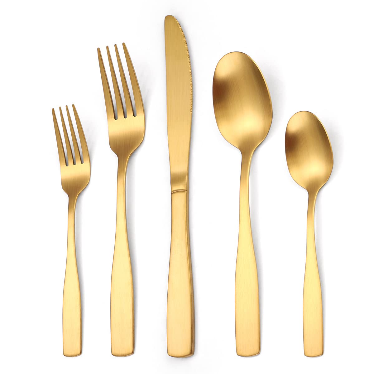 Ensemble de couverts 20 pièces en argent mat pour 4 personnes, comprenant des couteaux et des fourchettes à steak, des couverts en acier inoxydable, des couverts en or, lavables au lave-vaisselle, fi