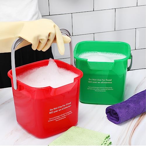 Image of 6 Pcs 6 Quart Cleaning Bucket Small Sanitizing Square Bucket Detergent Pail for Home Commercial Restaurant Kitchen Office School (Red, Green)