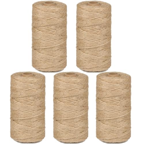 Image of 5Pack 3mm Natural Jute Twine String 1640 Feet Long Twine String for Crafting Gardening Gift Wrapping Macrame DIY Home Decor (Brown-328Feet /Roll)