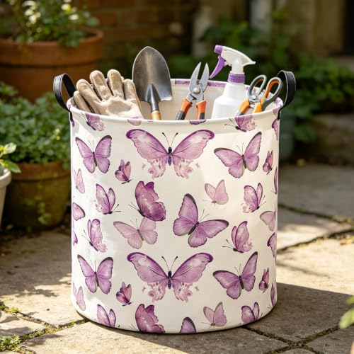 Image of 19.7 inch Laundry Basket,Dirty Clothes Hamper,Waterproof Storage Bin,Room Decor(Fluttering Butterfly)