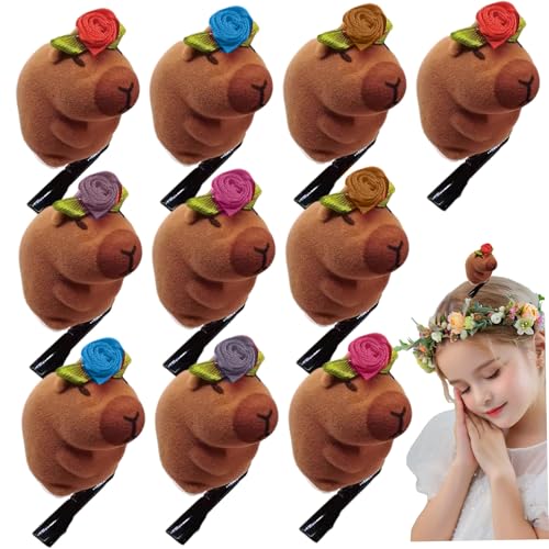 10Pcs Capybara Hair Clip with Rose Flower on Head Cute Iron Hair Clips for Women, Girls & Animal Lover, Great Gifts, Random Color Gifts for Women