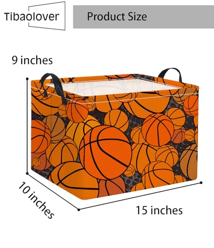 Image of Rectangular Basketball Kids Storage Basket Gift & Baby Storage Bin Organizer Shelf Book Basket Room Decor (Basketballs)