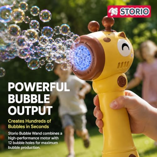 Image of Storio Bubble Wand Machine for Kids 3+ Years - Giraffe | Automatic Bubble Maker Toy with LED Lights & 12 Bubble Holes | Outdoor Bubble Toy for Boys Girls | Birthday Return Gifts Party Favors for Kids