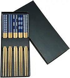 Kit 5 Pares Hashi Decorados Sushi Japonesa Reutilizável Azul