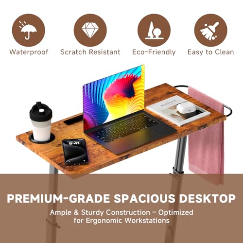 Image of Adjustable Treadmill Walking Pad Desk, for Bike /Cycling Trainer, Workstation Standing Desk, Trainer Stand Table for Indoor, Treadmill Attachment-Exercise While Working or Watching TV, Rustic Brown