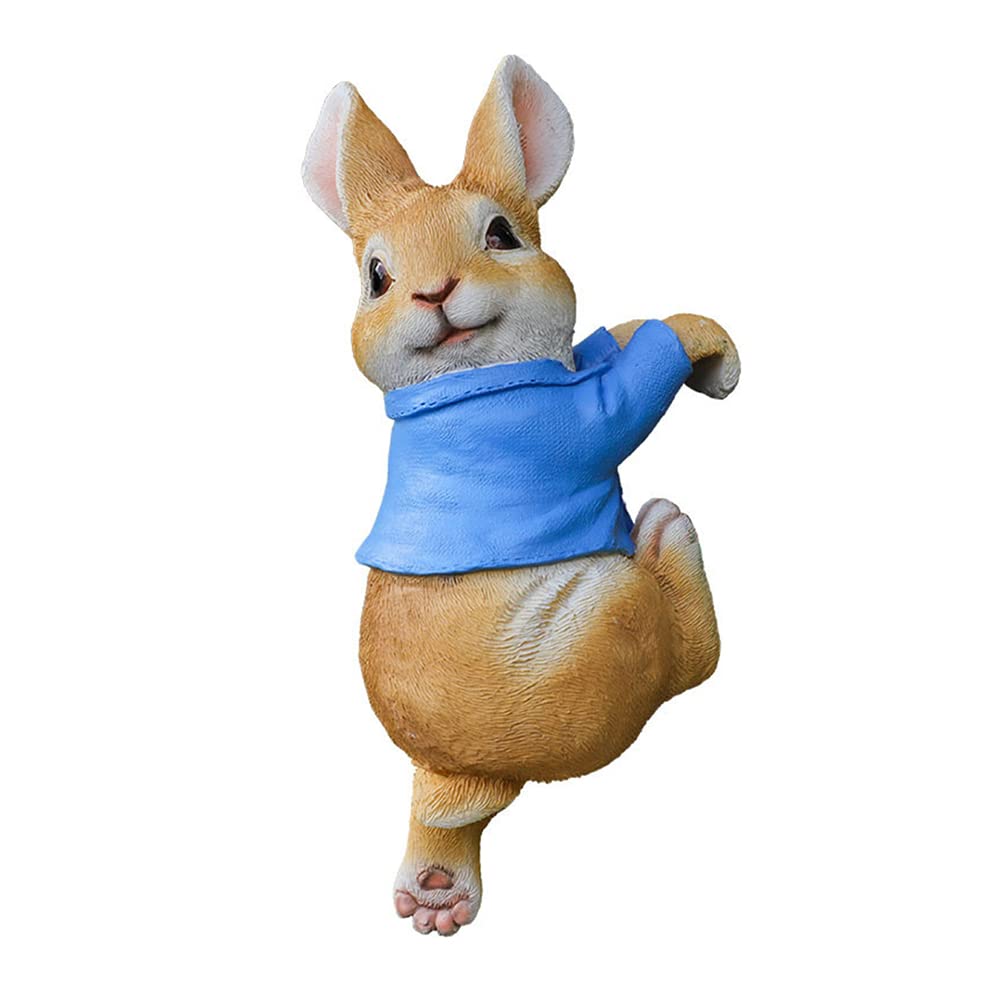 LYEAA Cute Rabbit Bunny Sculpture Craft Handicraft Resin Animal Figurine Waterproof for Garden Flowers Pot (Blue)