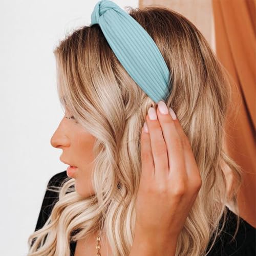 Image of DRESHOW 4 Pack Knotted Headbands for Women Wide Turban Headband Yoga Exercise Ribbing Head Wraps Hair Bands Accessories