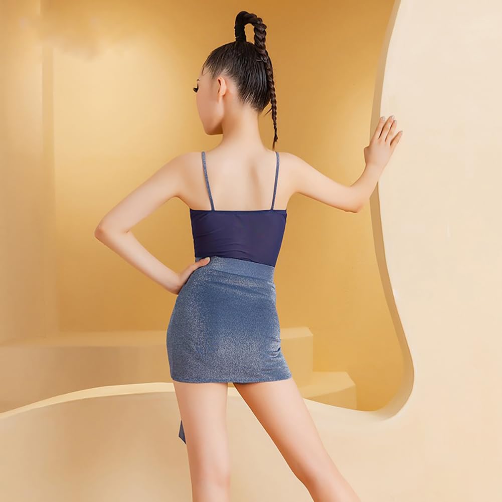 Vestido de Baile Latino para Niñas Camisola Infantil Disfraz de Bailarina Baile de Salón Tango Falda de Tango Vestido de Entrenamiento para Actuaciones(130Cm)