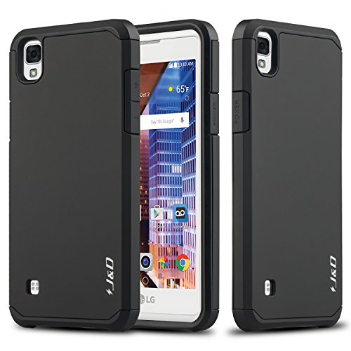 J&D Case Compatible for LG Tribute HD Case, Heavy Duty Dual Layer Hybrid Shock Proof Protective Rugged Bumper Case for LG Tribute HD Case, Black
