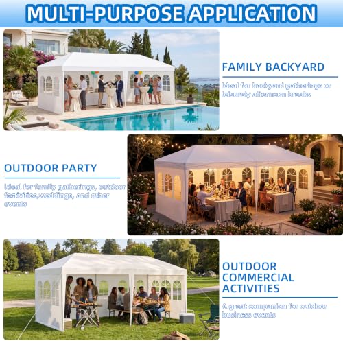 Image of 10x20 White Canopy Tent with 4 Removable Sidewalls and Windows, Waterproof Outdoor Party Gazebo Tent for Backyard Wedding Events BBQ Graduation