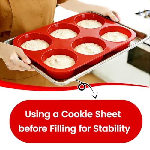 Image of CAKETIME Silicone Muffin Pan, 2 Packs Jumbo 6 Cups and Regular 12 Cups for Baking Muffins, Cupcakes, Egg Bites, Frittatas