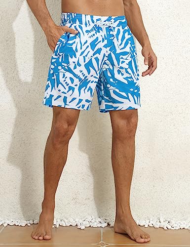 Nonwe Men's Swim Trunks with Compression Liner Quick Dry 7" Bathing Suits Tropical Board Shorts with Liner Pocket3